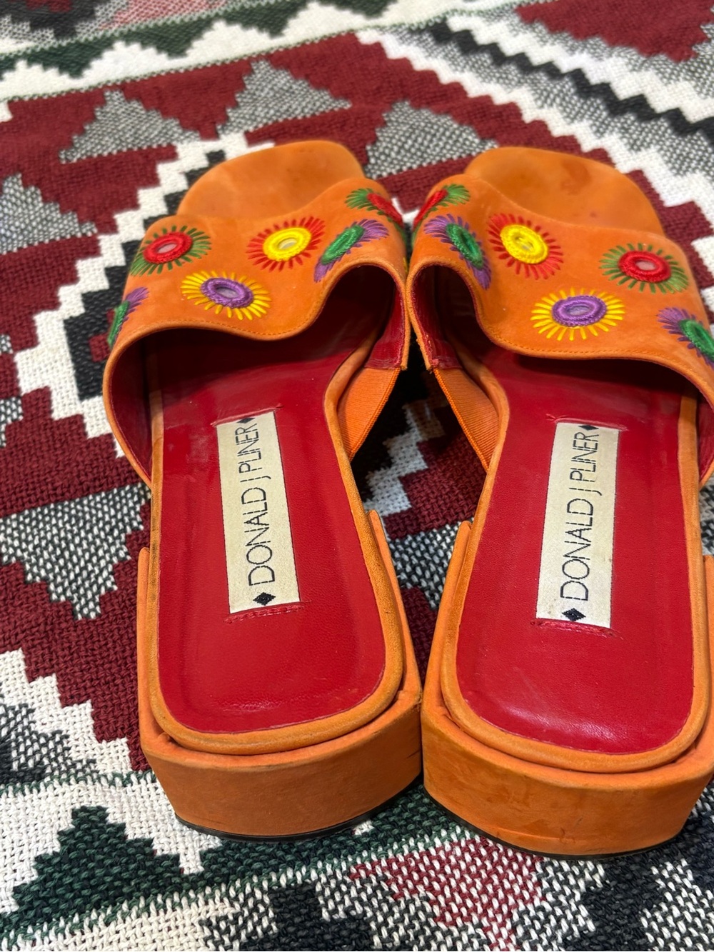 Box #3 90s vintage Y2K Orange suede rainbow mirror mules slides 8 / sunburst re - Picture 4 of 9